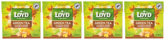 4 LOYD Lemon Ginger & Honey Flavored Green Tea Boxes (80 servings total)