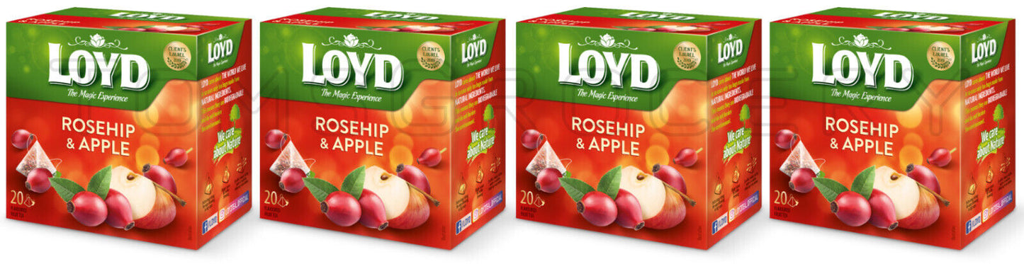 4 LOYD Rosehip & Apple Flavored Herbal Infusion Tea Boxes (80 servings total)