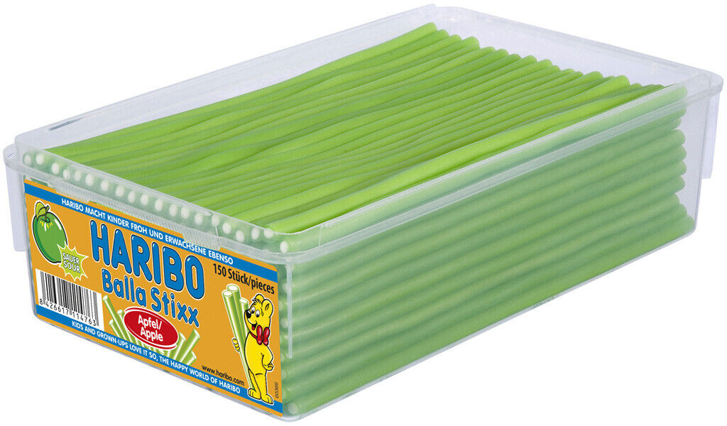 HARIBO BALLA STIXX Apple Flavor Gummy Candy Sticks Party Sharing Box 1.2kg 42oz