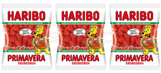 3 HARIBO PRIMAVERA Strawberry Flavor Sugar Coated Gummy Candy Sweets 100g 3.5oz