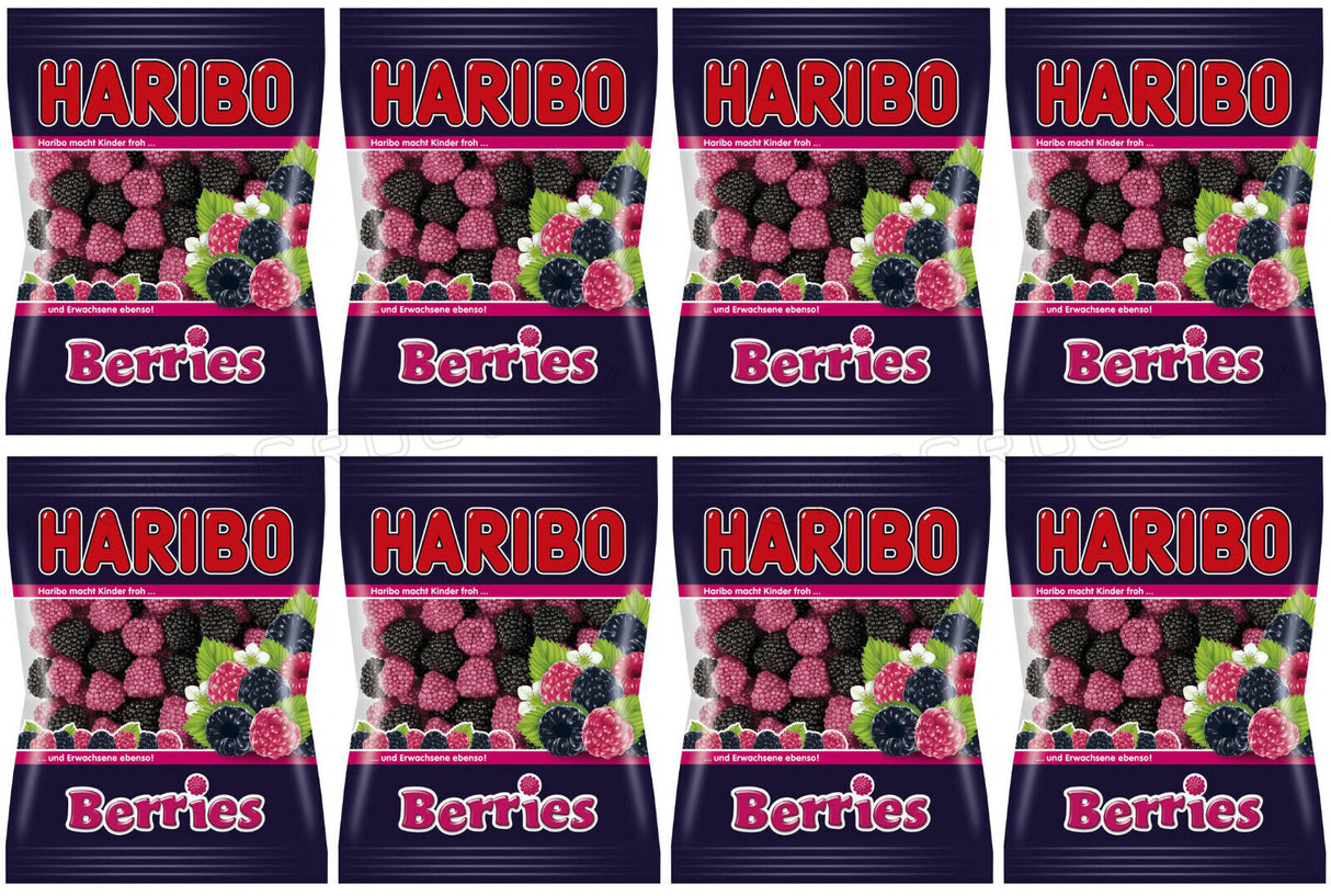 8 HARIBO BERRIES Raspberry & Blueberry Flavor Gummy Candy Sweets 100g 3.5oz