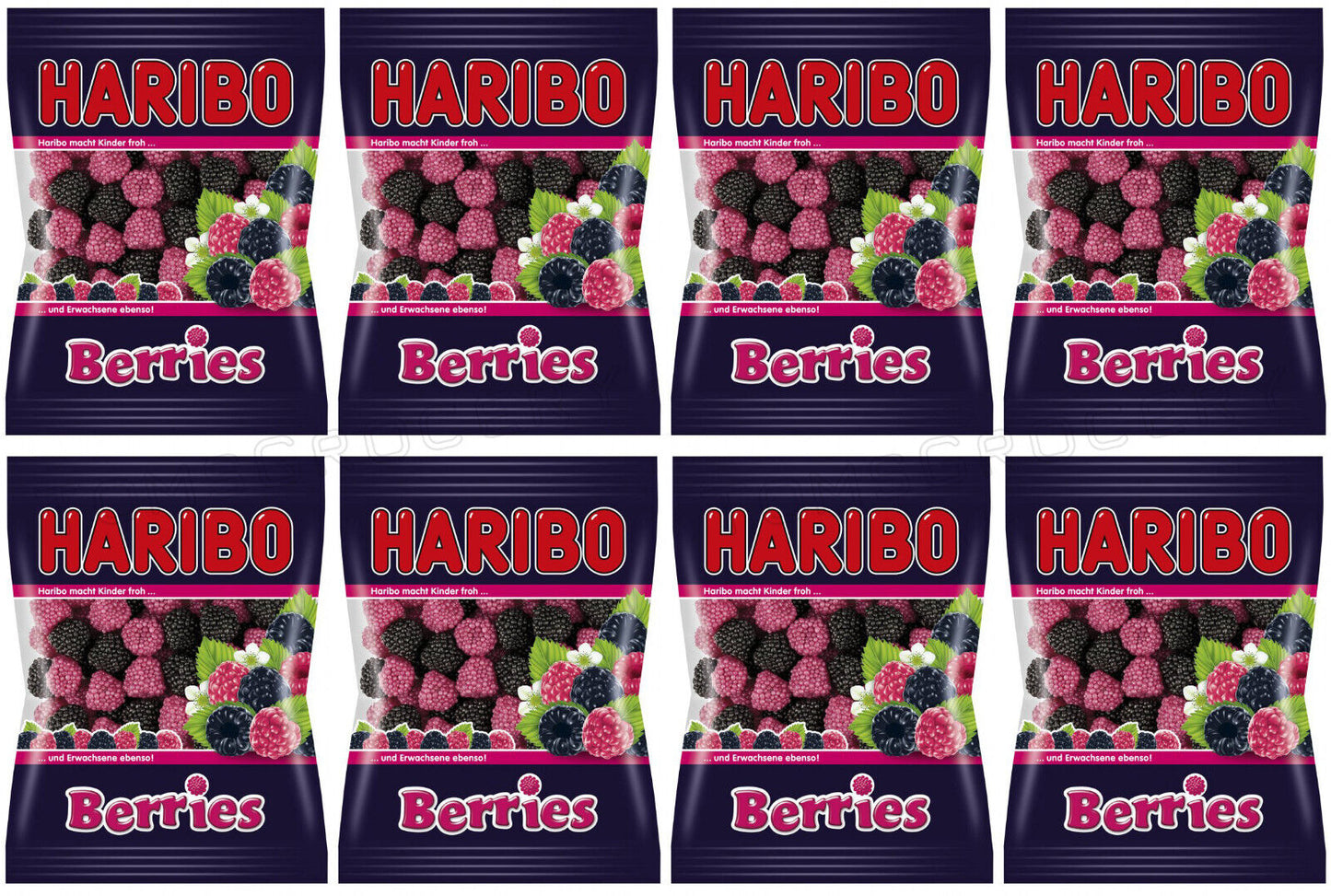 8 HARIBO BERRIES Raspberry & Blueberry Flavor Gummy Candy Sweets 100g 3.5oz