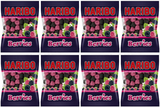 8 HARIBO BERRIES Raspberry & Blueberry Flavor Gummy Candy Sweets 100g 3.5oz