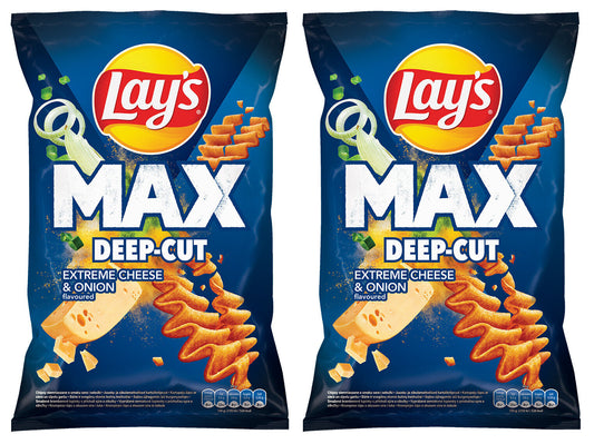 2 LAYS MAX Deep Cut Extreme Cheese & Onion Flavor Potato Chips Snacks 120g 4.2oz