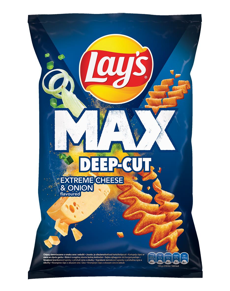 2 LAYS MAX Deep Cut Extreme Cheese & Onion Flavor Potato Chips Snacks 120g 4.2oz