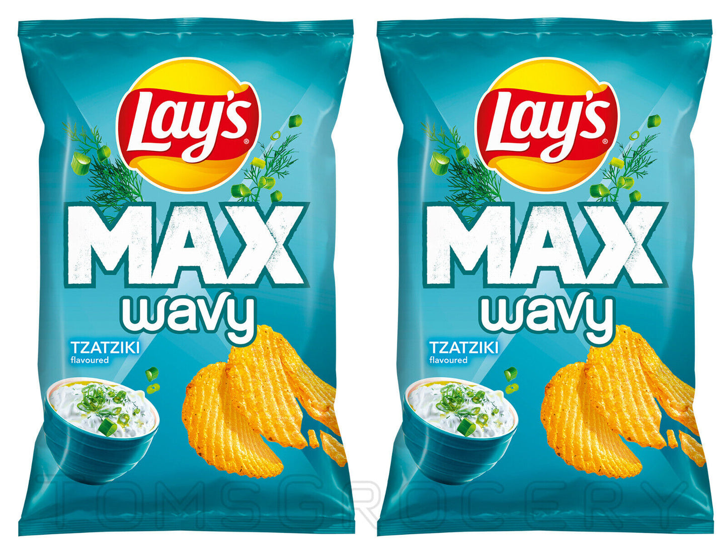 2 LAYS MAX Wavy Tzatziki Flavor Potato Chips Snacks 120g 4.2oz