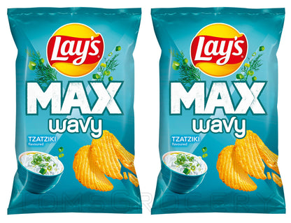 2 LAYS MAX Wavy Tzatziki Flavor Potato Chips Snacks 120g 4.2oz