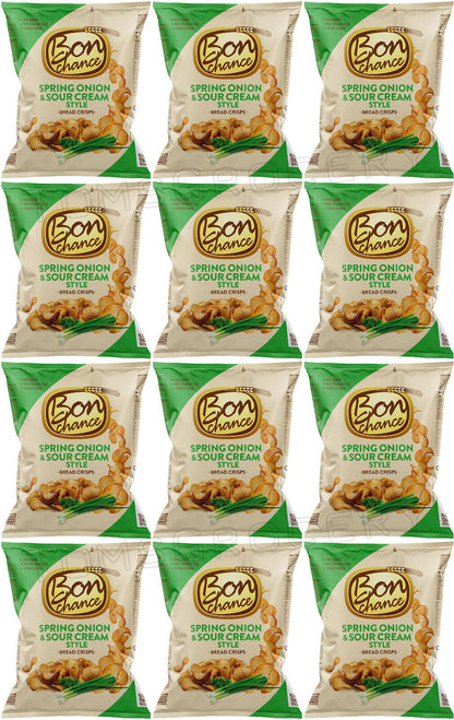 12 BON CHANCE SPRING ONION & SOUR CREAM Flavor Baked Bread Crisps Snacks 120g