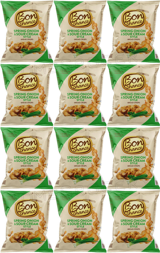 12 BON CHANCE SPRING ONION & SOUR CREAM Flavor Baked Bread Crisps Snacks 120g