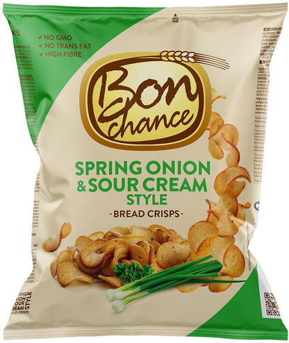 12 BON CHANCE SPRING ONION & SOUR CREAM Flavor Baked Bread Crisps Snacks 120g