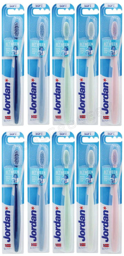 10 JORDAN CLEAN BETWEEN SOFT Ultra Thin Bristles Toothbrushes for Sensitive Gums