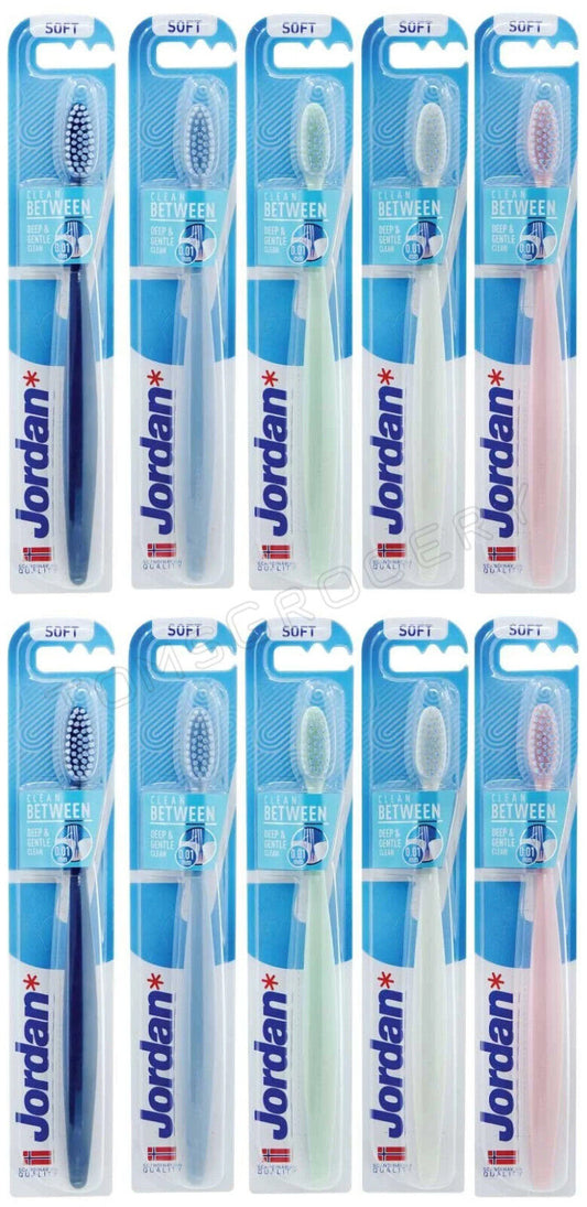 10 JORDAN CLEAN BETWEEN SOFT Ultra Thin Bristles Toothbrushes for Sensitive Gums
