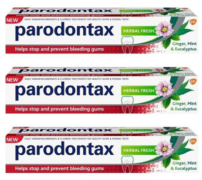 3 PARODONTAX HERBAL FRESH Daily Toothpaste with Ginger Mint & Eucalyptus 75ml
