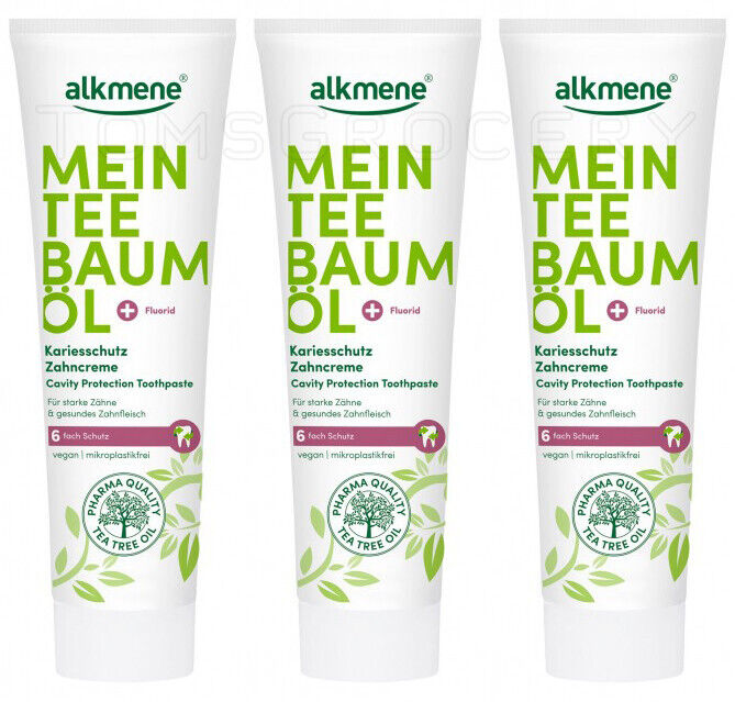 3 ALKMENE Tea Tree Oil Cavity Protection Fluoride Toothpaste 100ml 3.38fl. oz.