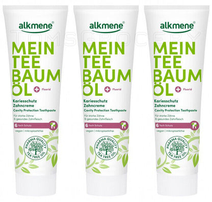 3 ALKMENE Tea Tree Oil Cavity Protection Fluoride Toothpaste 100ml 3.38fl. oz.