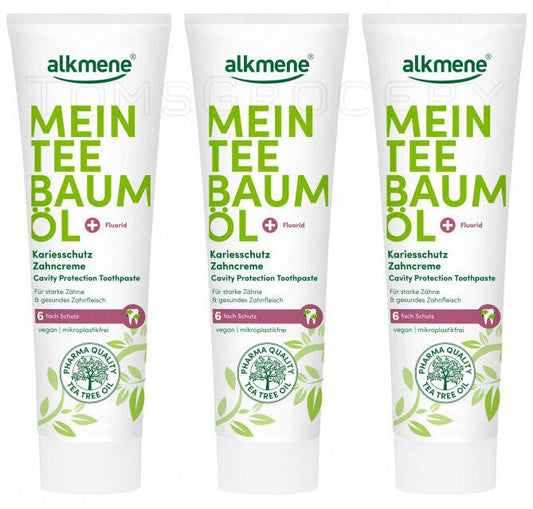 3 ALKMENE Tea Tree Oil Cavity Protection Fluoride Toothpaste 100ml 3.38fl. oz.