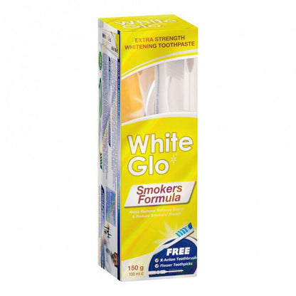 WHITE GLO SMOKERS FORMULA Extra Strength Whitening Toothpaste Kit 100ml