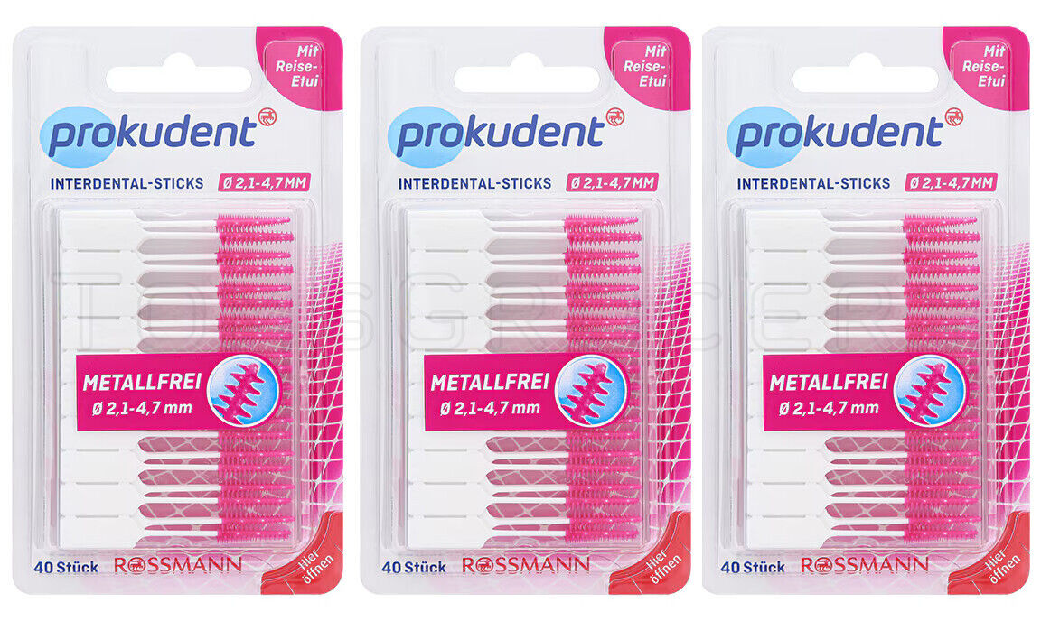 3 PROKUDENT Interdental Sticks Rubber Toothpicks 2.1-4.7mm 3x 40pcs