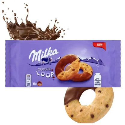 MILKA COOKIE LOOP Cookies with Alpine Milk Chocolate Sweets Snacks 132g 4.6oz