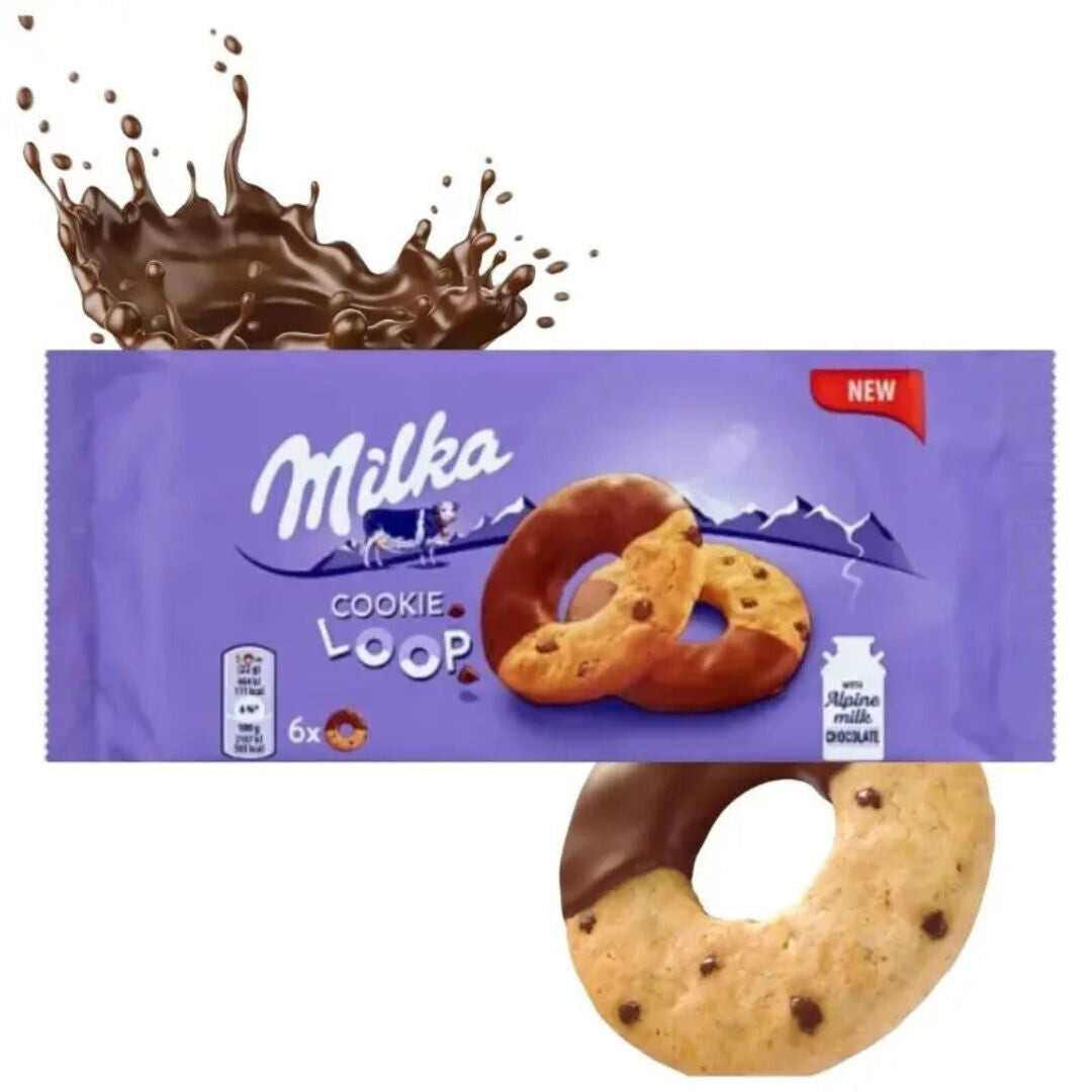 6 MILKA COOKIE LOOP Cookies with Alpine Milk Chocolate Sweets Snacks 132g 4.6oz