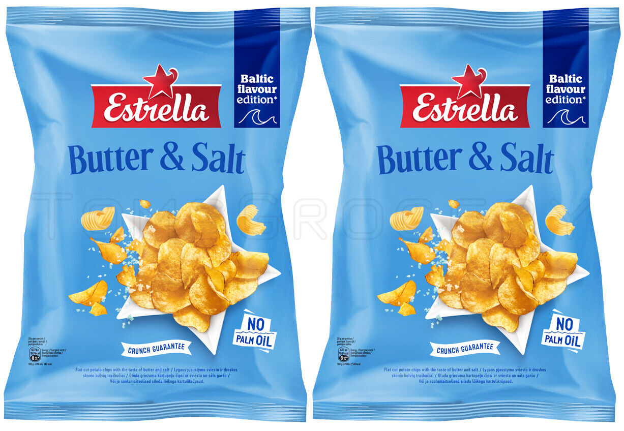 2 ESTRELLA Butter & Salt Flavor Potato Chips European Snacks Crisps NEW 170g 6oz