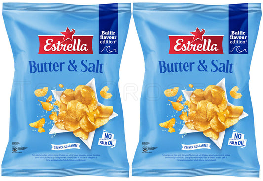 2 ESTRELLA Butter & Salt Flavor Potato Chips European Snacks Crisps NEW 170g 6oz