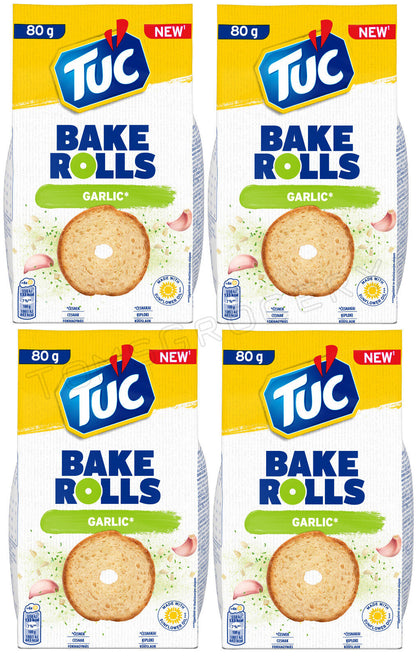 4 TUC BAKE ROLLS Garlic Flavor Oven Baked Bread Bites Snacks 80g 2.8oz
