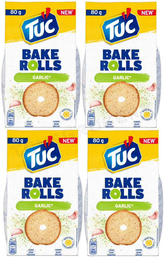 4 TUC BAKE ROLLS Garlic Flavor Oven Baked Bread Bites Snacks 80g 2.8oz