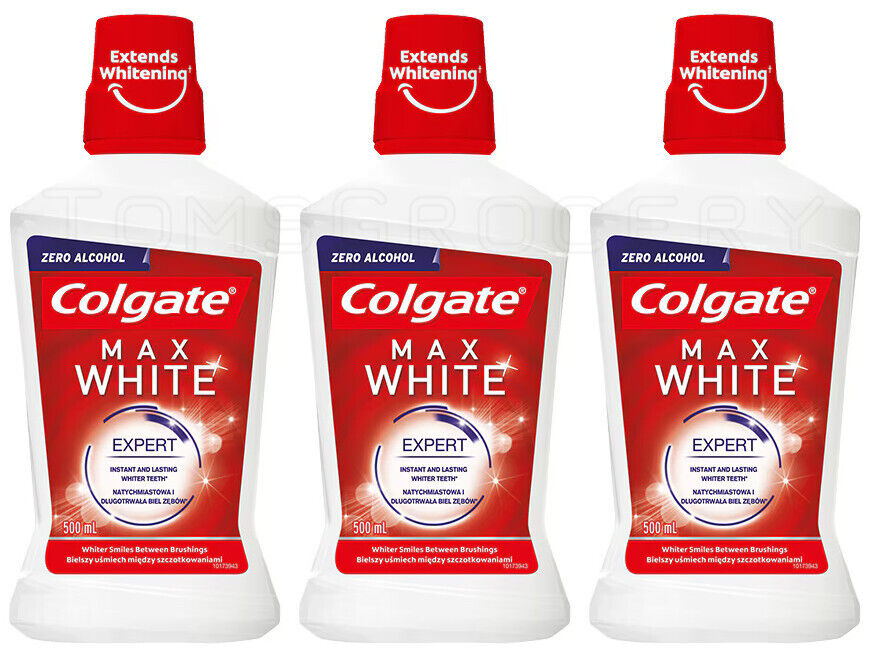 3 COLGATE MAX WHITE EXPERT Daily Mouthwash Instant & Lasting Whiter Teeth 500ml