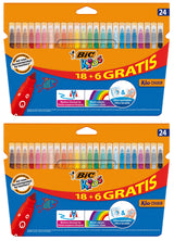 2 PACKS BIC Kids 24 Ultra Washable Vivid Colors Coloring Felt Pens Kid Couleur