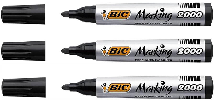 3 BIC MARKING 2000 Black Color Universal Permanent Marker Pens Made in France