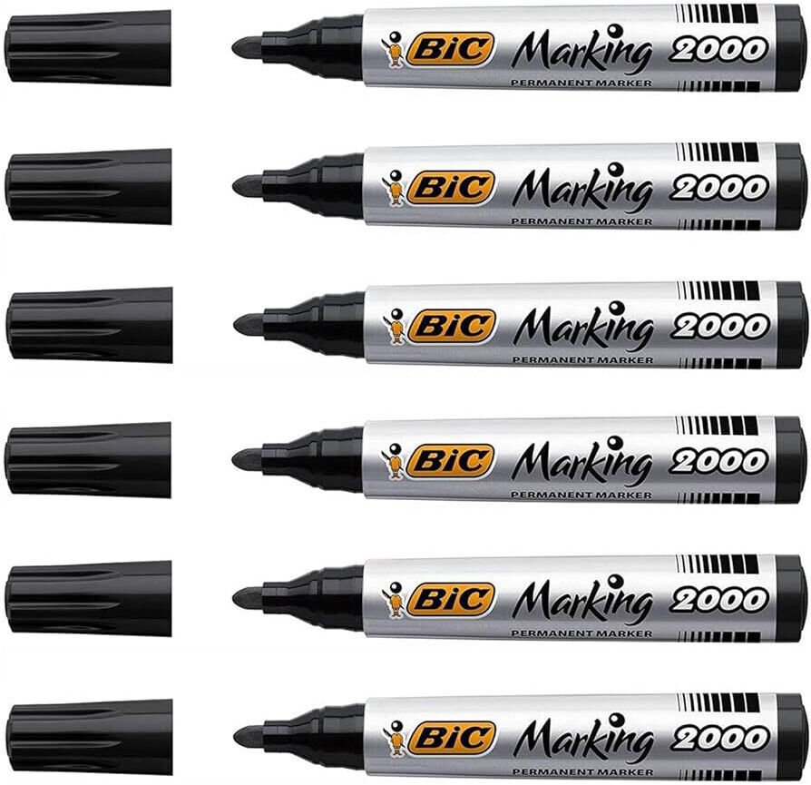 6 BIC MARKING 2000 Black Color Universal Permanent Marker Pens Made in France