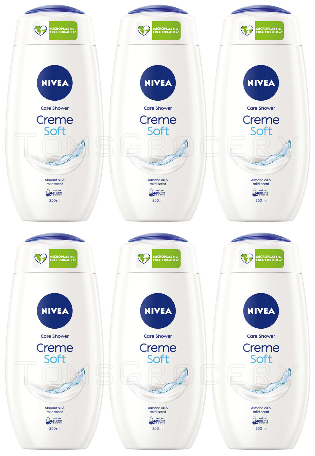 6 NIVEA CREME SOFT Care Shower Cream with Almond Oil & Mild Scent Bottles 250ml