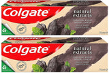2 COLGATE NATURAL EXTRACTS CHARCOAL & MINT Daily Whitening Toothpaste Tubes 75ml