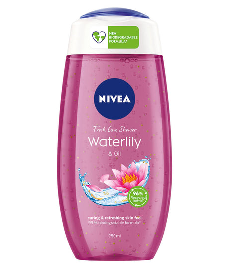 6 NIVEA Waterlily & Oil Caring & Refreshing Shower Gel Bottles 250ml 8.45 fl. oz