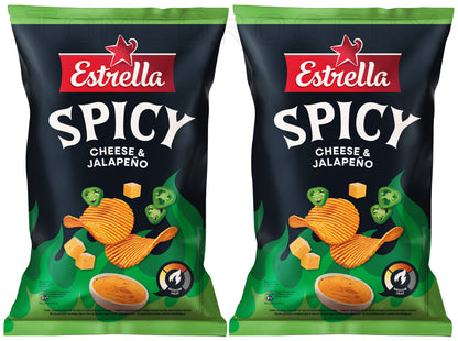 2 ESTRELLA SPICY Cheese & Jalapeno Flavor Potato Chips Snacks Bags 115g 4oz