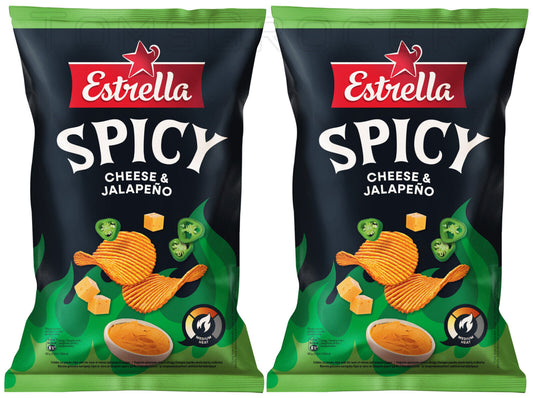 2 ESTRELLA SPICY Cheese & Jalapeno Flavor Potato Chips Snacks Bags 115g 4oz