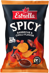 6 ESTRELLA SPICY Barbecue & Chilli Flavor Potato Chips 115g 4oz