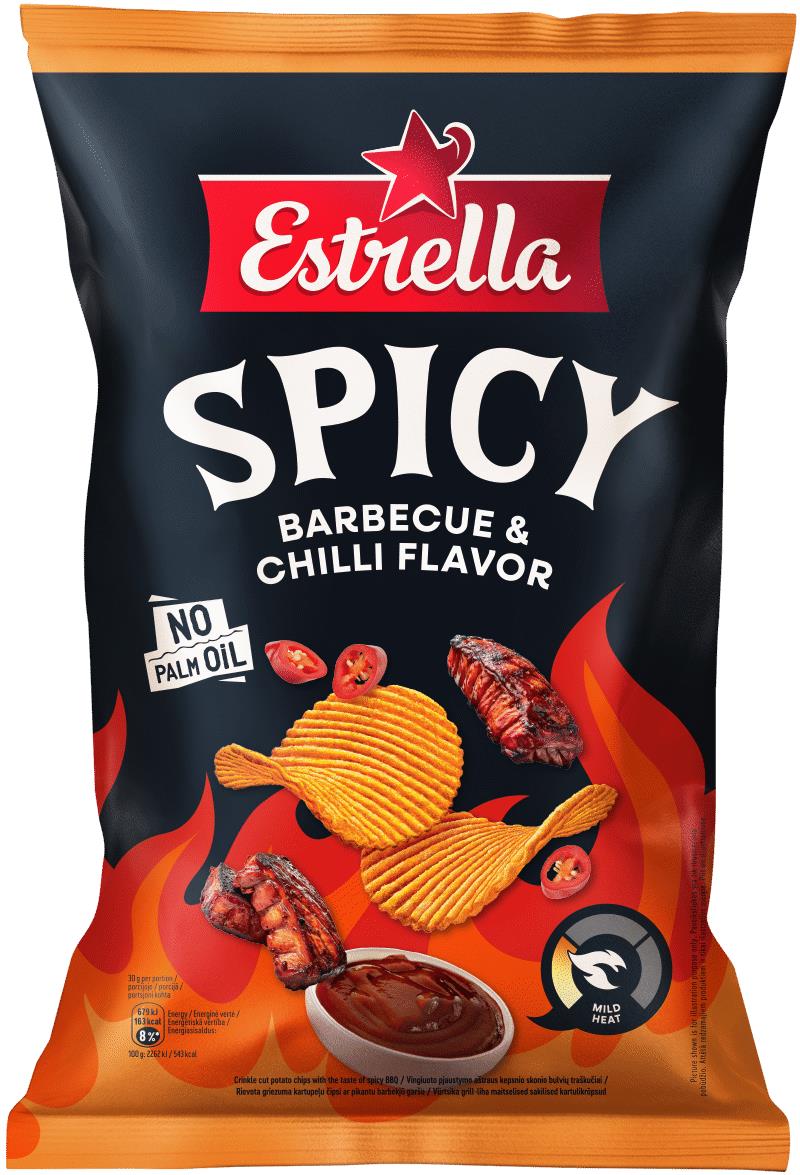 6 ESTRELLA SPICY Barbecue & Chilli Flavor Potato Chips 115g 4oz