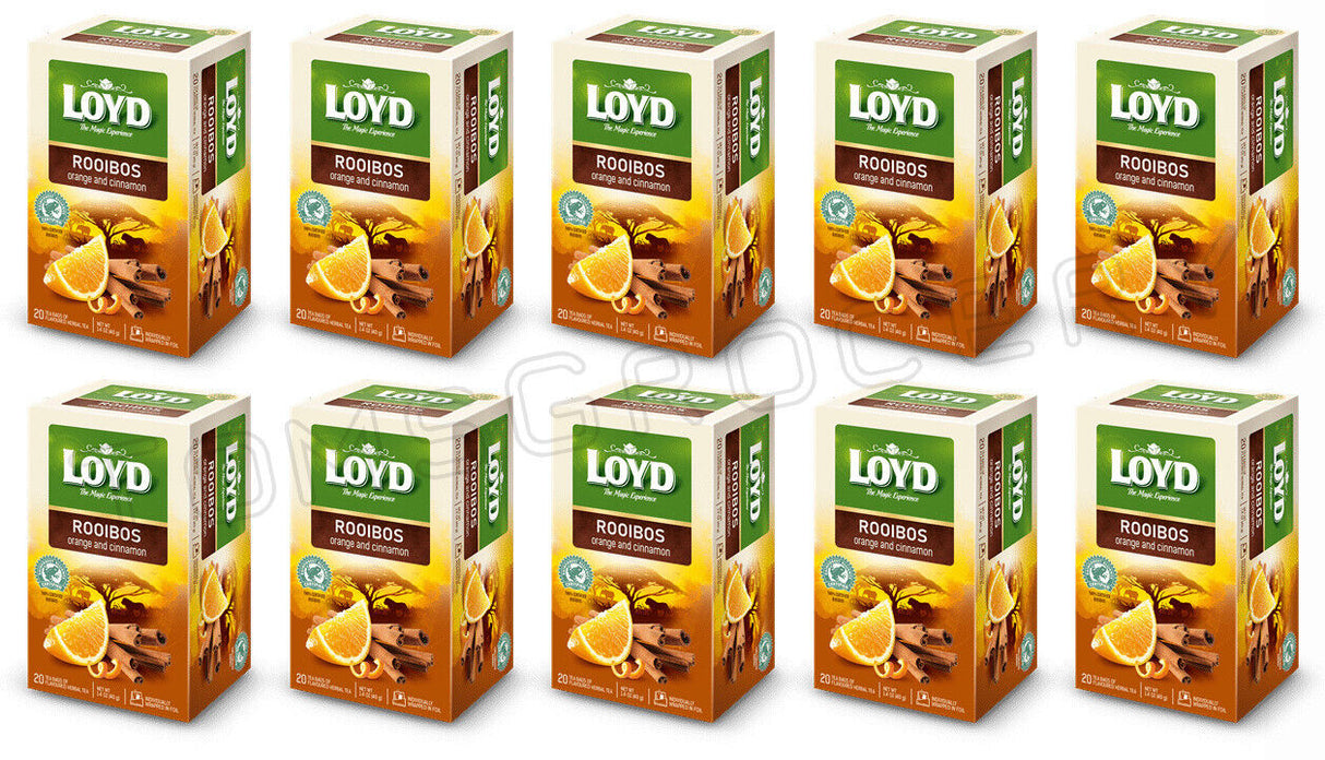 10 LOYD ROOIBOS ORANGE & CINNAMON Herbal Infusion Tea Boxes (200 servings total)