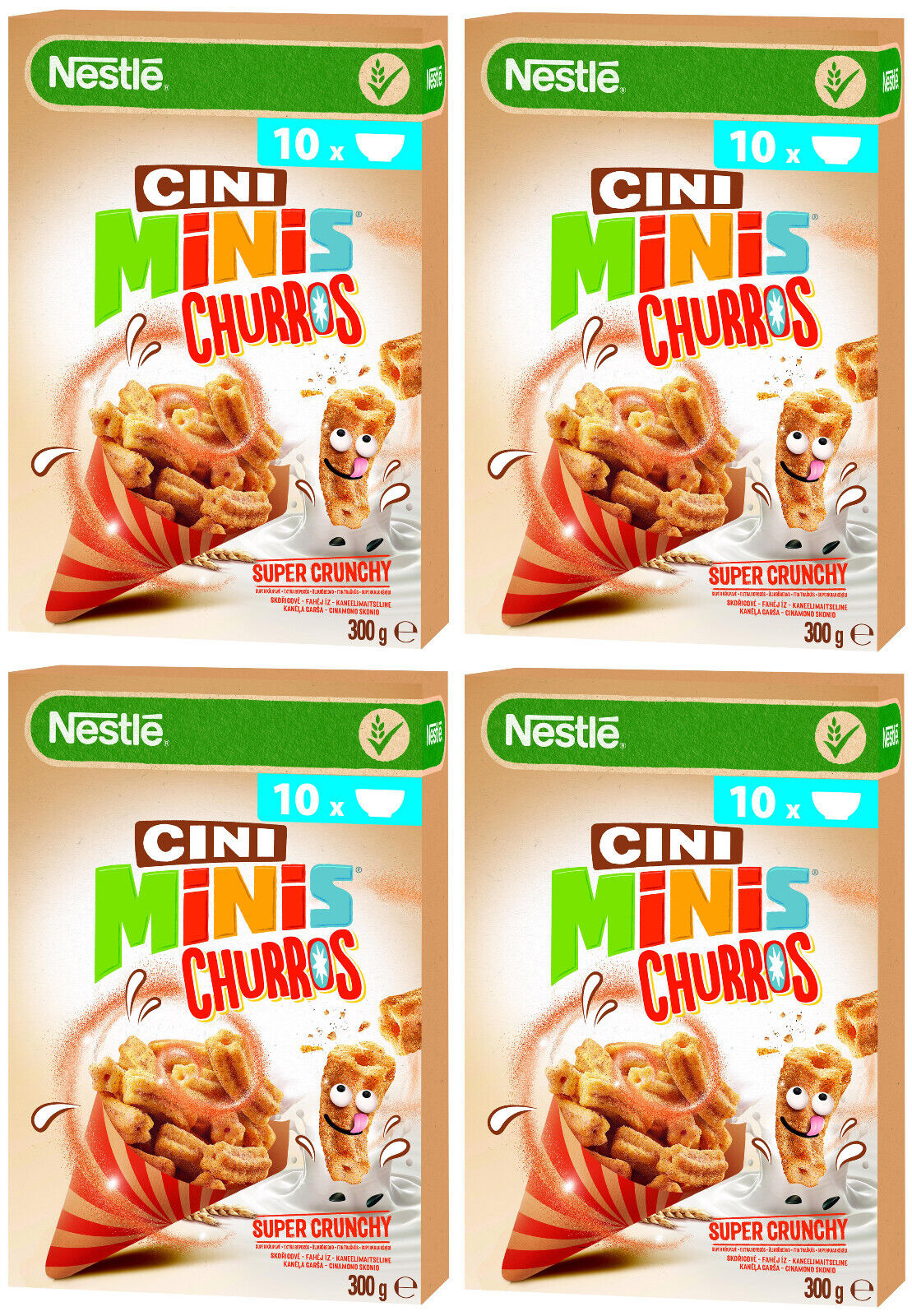 4 CINI MINIS CHURROS Super Crunchy Cinnamon Flavor Breakfast Cereal 300g 10.5oz