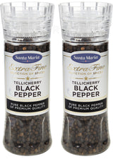 2 SANTA MARIA TELLICHERRY BLACK PEPPER Premium Quality XXL Grinders 210g 7.4oz