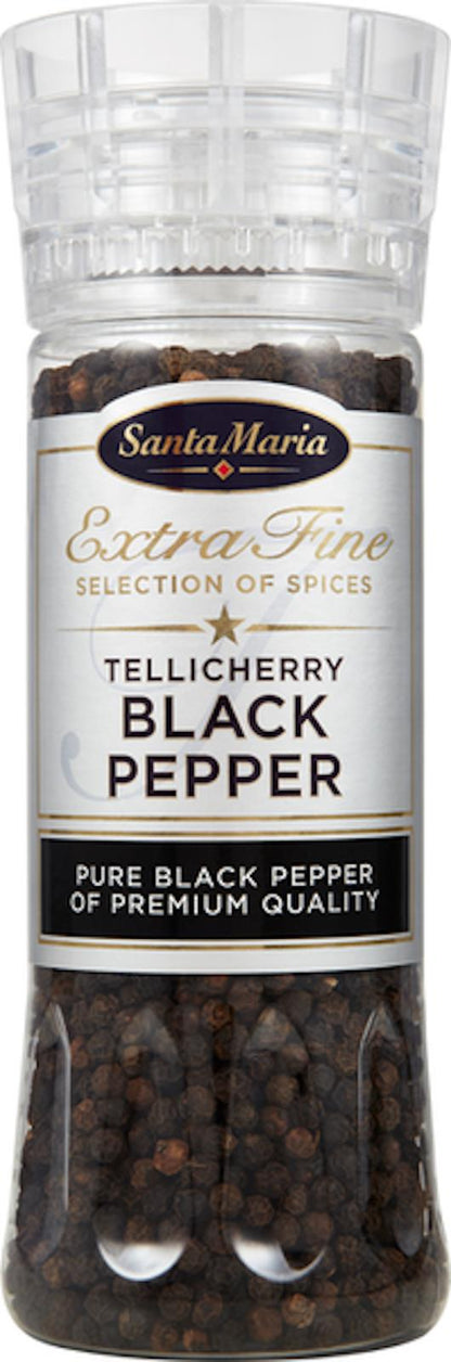 2 SANTA MARIA TELLICHERRY BLACK PEPPER Premium Quality XXL Grinders 210g 7.4oz