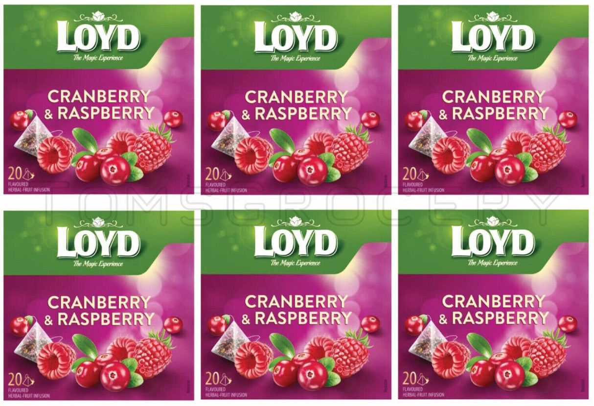 6 LOYD CRANBERRY & RASPBERRY Flavor Fruit Tea Boxes (120 servings)