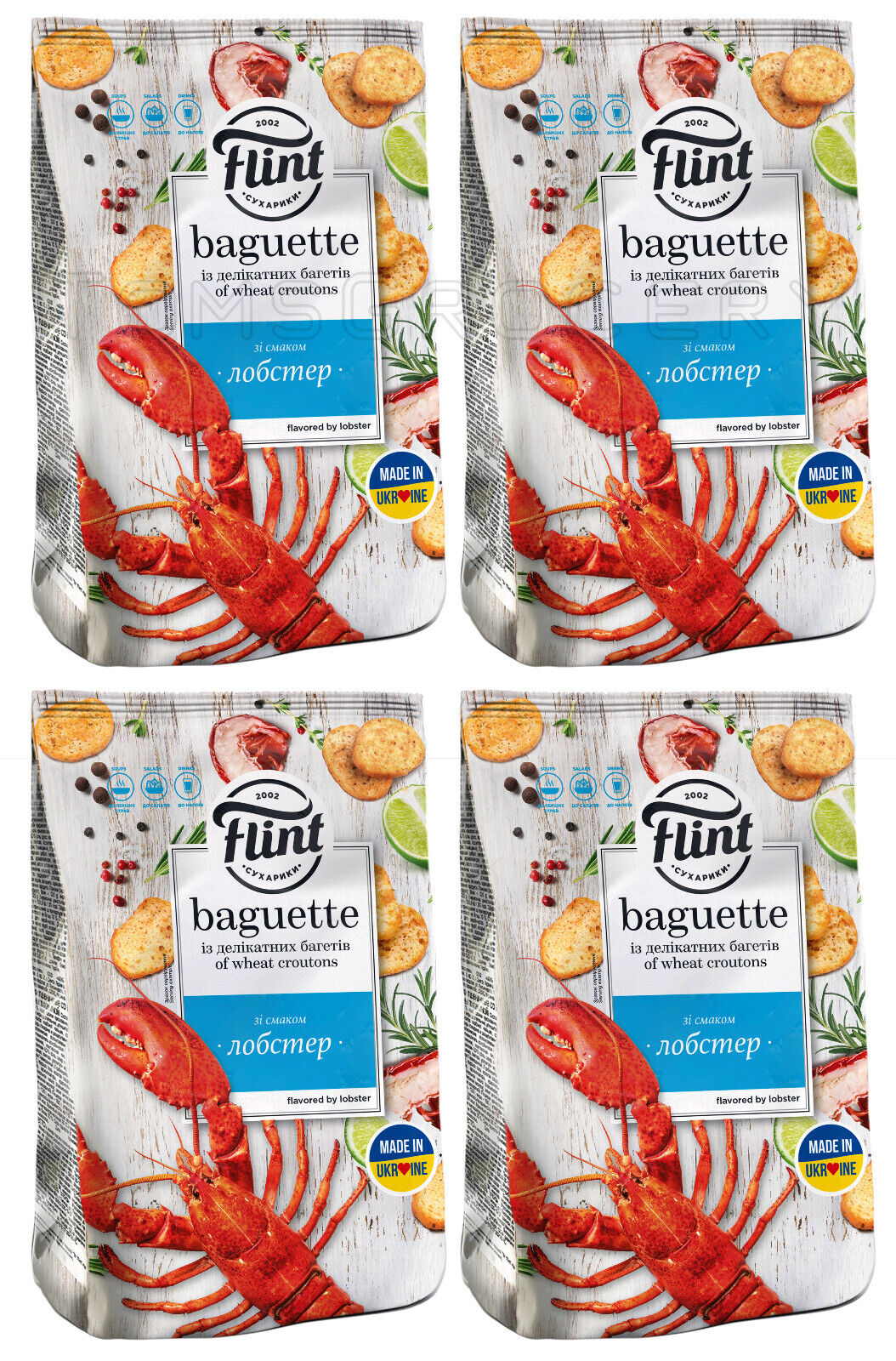 4 FLINT BAGUETTE LOBSTER Flavor Baked Bread Crisps Beer Snacks 90g 3.1oz