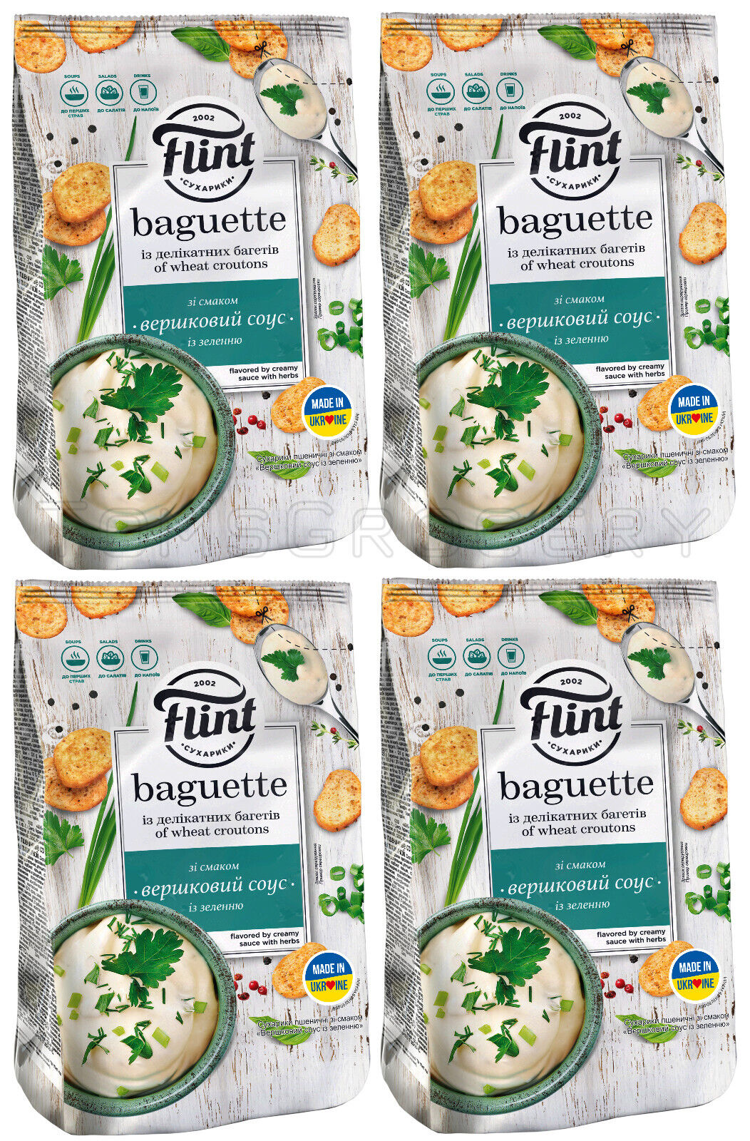 4 FLINT BAGUETTE SOUR CREAM & HERBS Flavor Baked Bread Crisps Snacks 90g 3.1oz