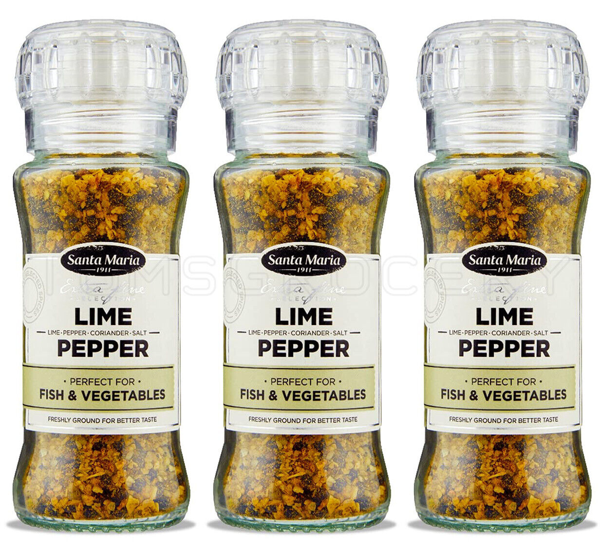 3 SANTA MARIA LIME PEPPER Spice Grinders Seasoning For Fish & Vegetable 90g