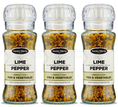 3 SANTA MARIA LIME PEPPER Spice Grinders Seasoning For Fish & Vegetable 90g