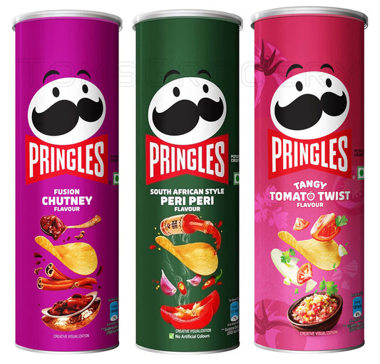 PRINGLES Potato Chips Bundle Tomato Twist Peri Peri & Fusion Chutney 3 x 102g