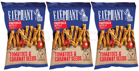3 ELEPHANT Baked Twist Pretzels Tomatoes & Caraway Seeds Flavor Snacks 70g 2.5oz